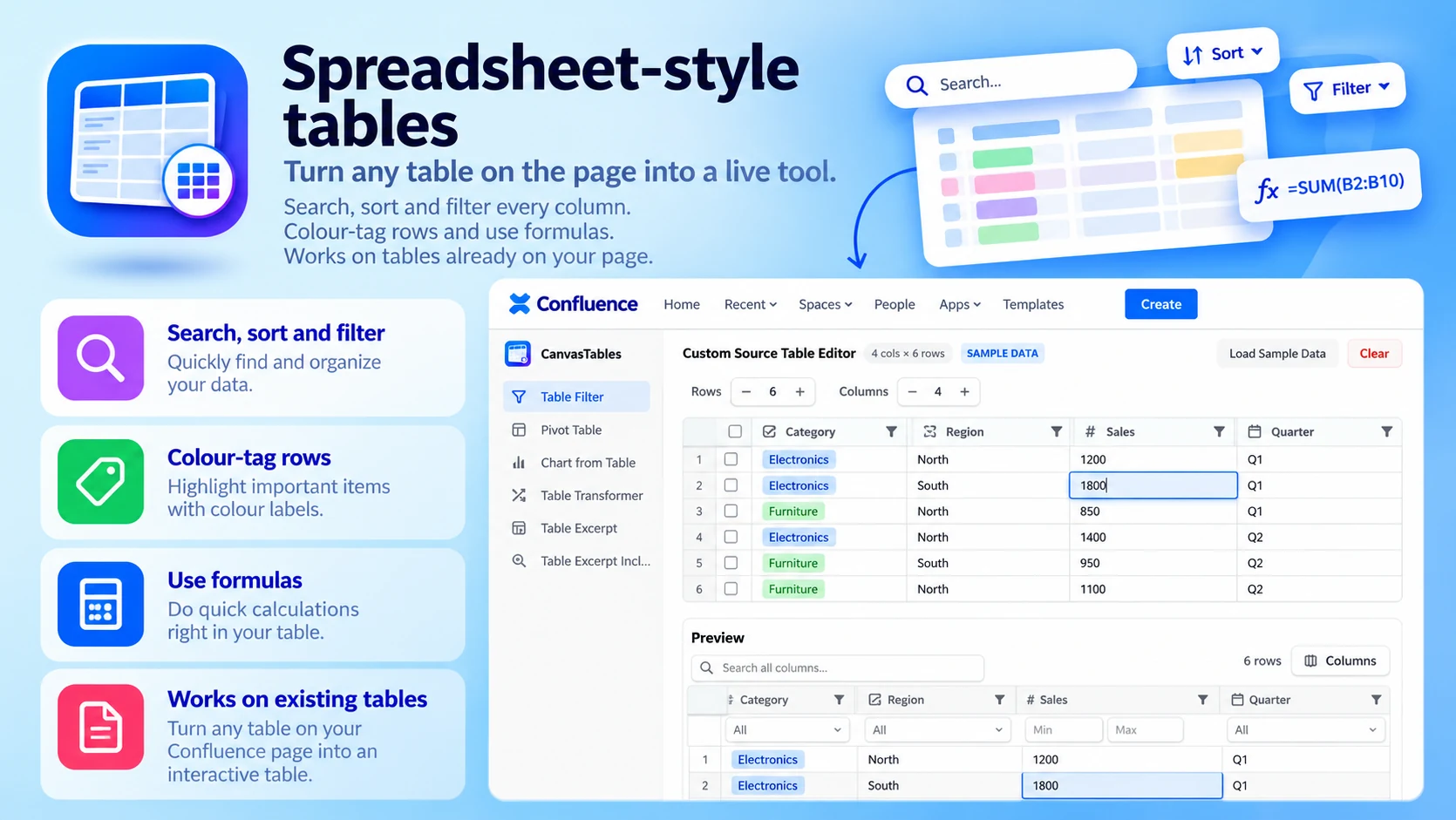 Canvas Tables: Spreadsheet-style tables
