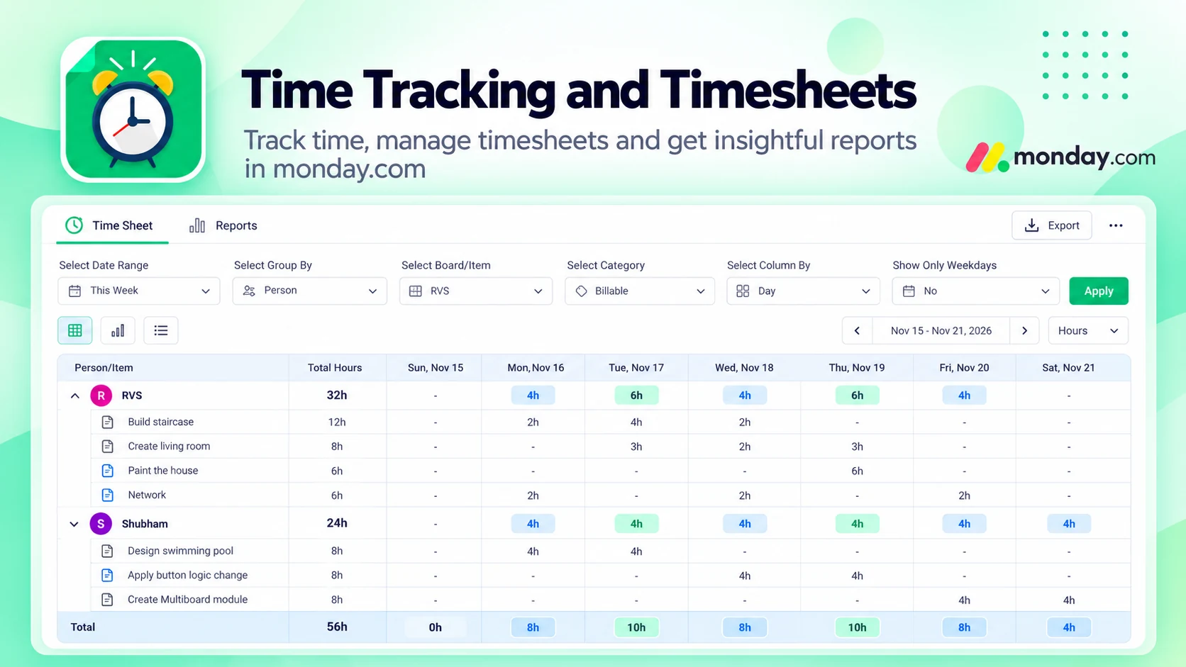 Time Tracking and Timesheets product preview